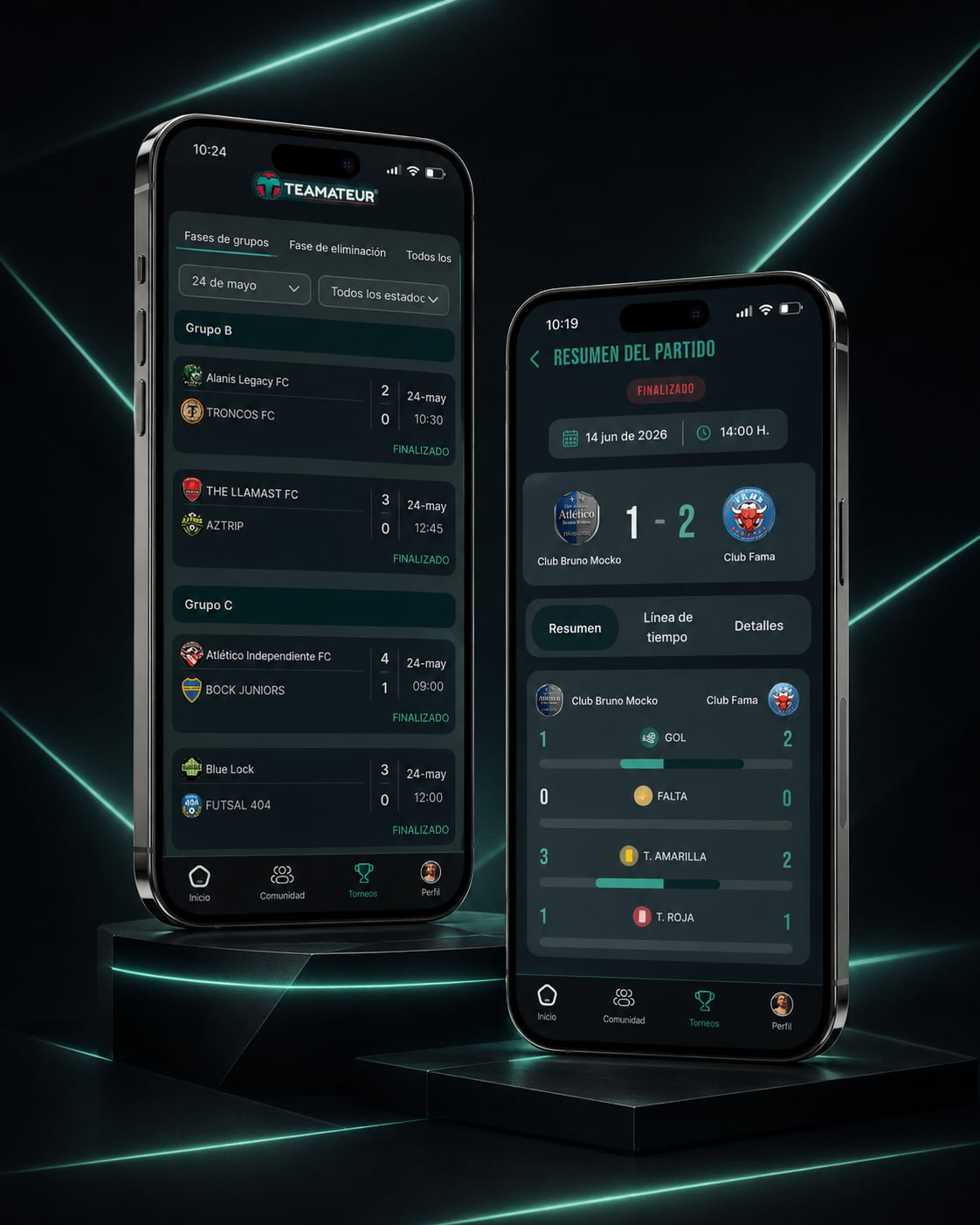 App Teamateur - experiencia del jugador